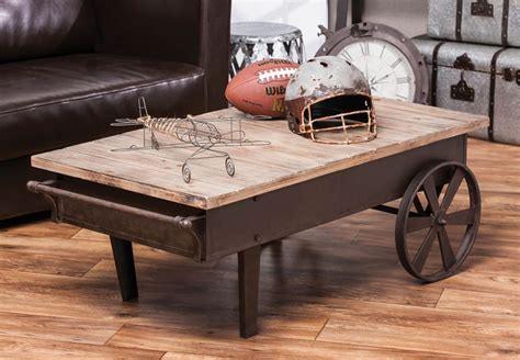Modern Industrial Warehouse And Railroad Cart Coffee Tables With Caster