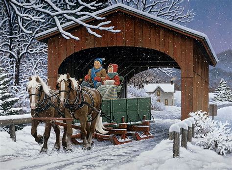 1920x1080px 1080p Free Download Covered Bridge Snow Bridges Art