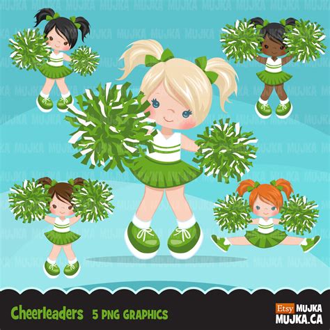 Cheerleaders Clipart Bundle Cute Girls Sports Graphics Team Illustrations Cheerleader