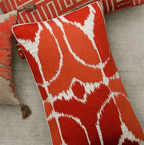 Coral Embroidered Ikat Lumbar Pillow Williams Sonoma