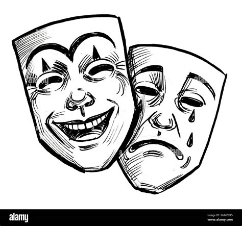 Theater Symbol Laughing And Crying Mask Drawing Vector