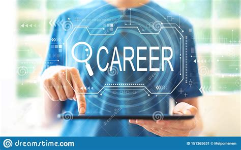 Searching Career Theme With Man Using A Tablet Stock Image Image Of