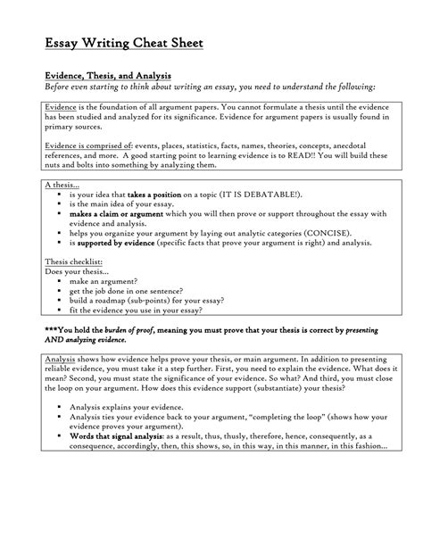 Essay Writing Cheat Sheet Download Printable PDF Templateroller