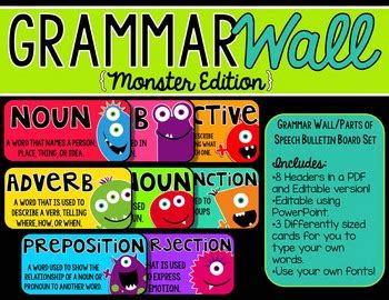 On june 19, 2018 in this very room at the story shop, the idea for our book was born. Grammar Wall Bulletin Board Set -Editable {Monsters ...