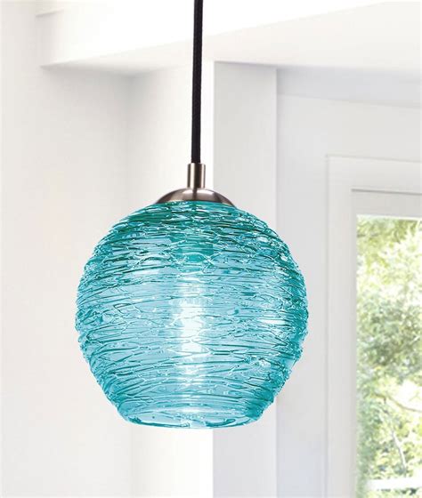 Aqua Pendant Light with Spun Glass. Hand Blown Kitchen Island | Etsy