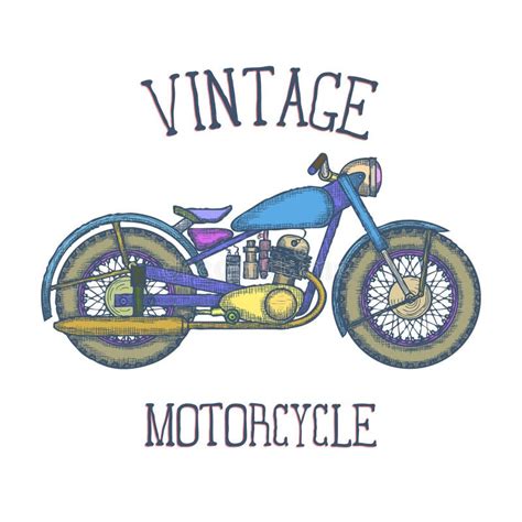 Hand Drawn Vintage Motorcycle Vector Logo Design Template Bikeshop Or