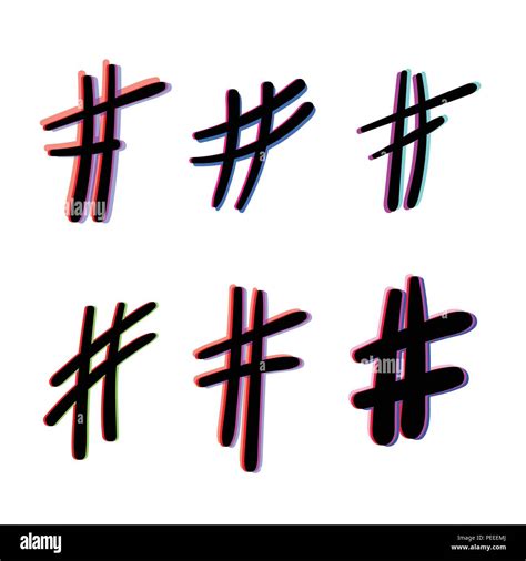 Set Of Hand Drawn Hashtags Number Symbols Glitch Chromatic Aberration