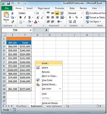 From the above image, we can see that the second sheet, named 'sheet 2' by default, is the sheet that was inserted by us using the third procedure. Insert and Delete worksheet in Microsoft Excel 2010