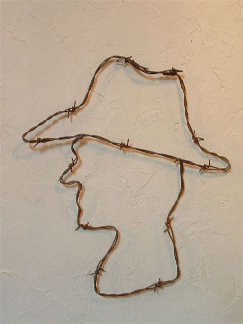 Profile Of Cowboy In Rusty Vintage Barbed Wire Etsy Barbed Wire Art