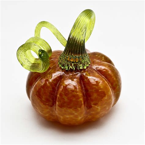Green Stem Pumpkin Brown By Bryan Goldenberg Art Glass Sculpture