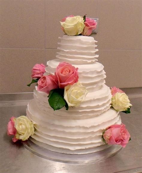 Ruffled Wedding Cake With Roses Decorated Cake By Petra Cakesdecor