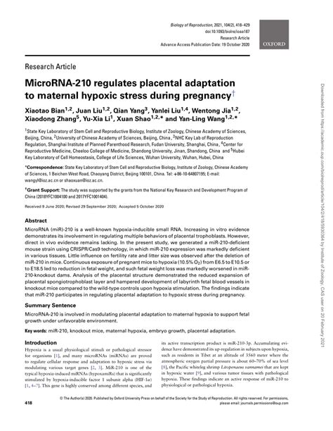 Pdf Mir Regulates Placental Adaptation To Maternal Hypoxic Stress