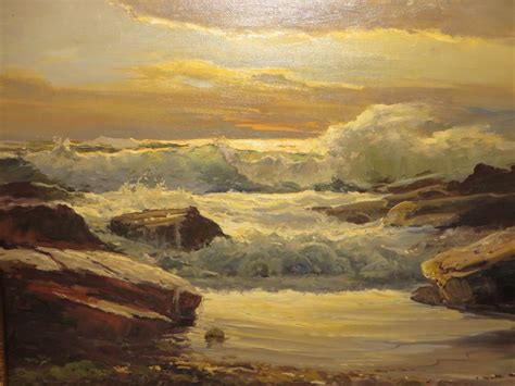 20x26 Org 1940 Oil Painting By Robert Wood Of Sunset On Crystal Cove
