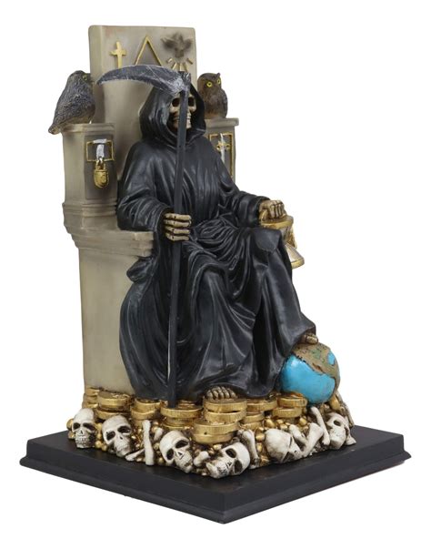 Ebros Black Santa Muerte Holding Scythe Seated On Throne Altar Statue