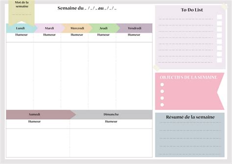 Ce sont donc des plannings de repas équilibrés, je favorise les repas les plus lourds le midi et évite les cela permet d'équilibrer ses repas sur la journée/semaine, d'éviter de manger la même chose. Imprimez : Semainier - Planning de semaine & agenda ...