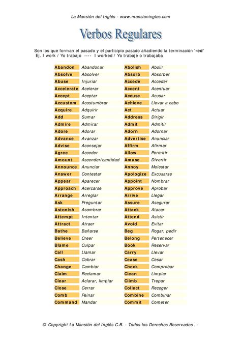 Lista Verbos Regulares Em Ingles Zohal