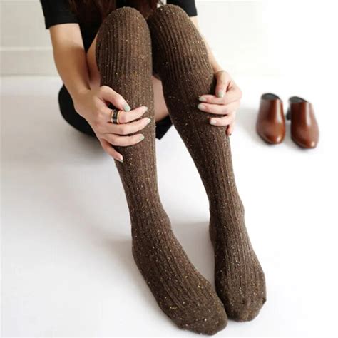 Autumn Winter Long Warm Socks Wool Blended Socks Turn Up Rib Dot Winter Boot Calcetines Mujer