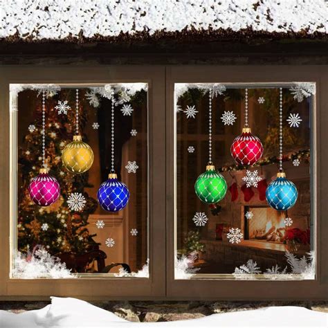 Christmas Stained Glass Bauble Snowflakes Window Stickers Cling Clings