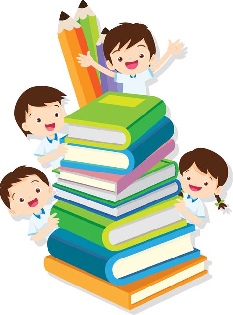 Back To School Happy Pupils Children Learning Computer Reading Books