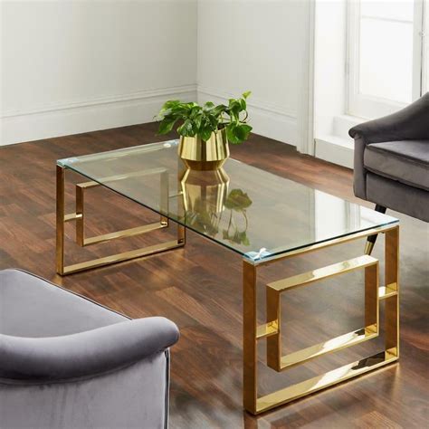 Dakota round coffee table white in 2 sizes. MODERN GOLD STAINLESS STEEL METAL CLEAR GLASS TOP COFFEE TABLE