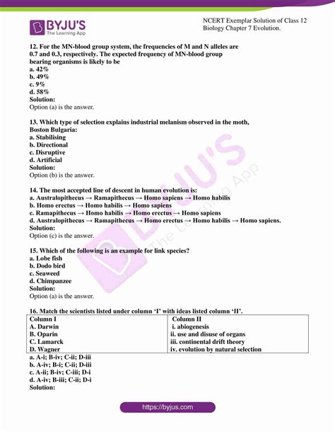 End Of Chapter Questions Biology Answers Igcse Chapter 3 - NCERT Exemplar Solutions Class 12 Biology Chapter 7 - Evolution | Learn