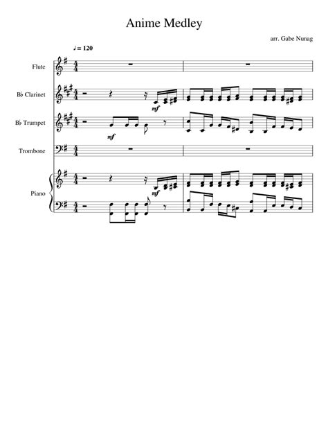 Anime Medley Sheet Music For Flute Clarinet Piano