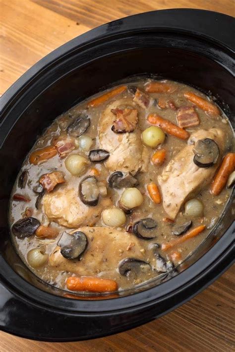 Slow Cooker Coq Au Vin Is A Classic French Recipe Chicken Braised In