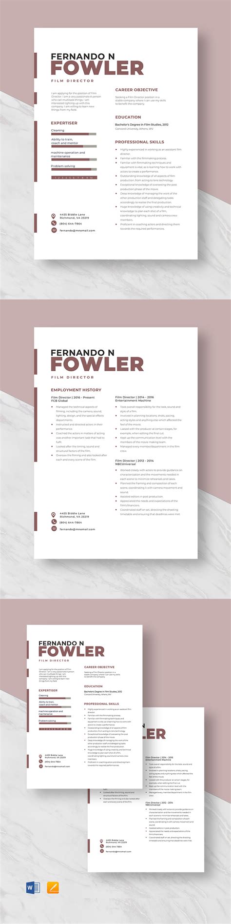 Film Director Resume Template Word Apple Pages