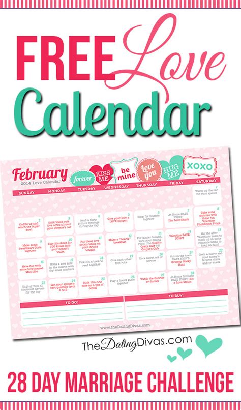 Free February Love Calendar The Dating Divas