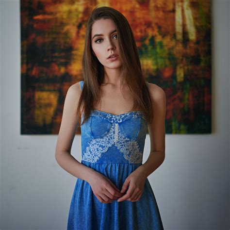 sergey zhirnov women ksenia kokoreva brunette long hair dress blue clothing wallpaper