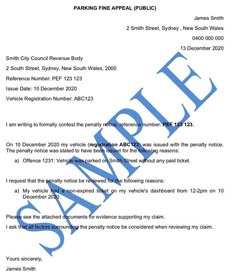 sample parking ticket appeal letter