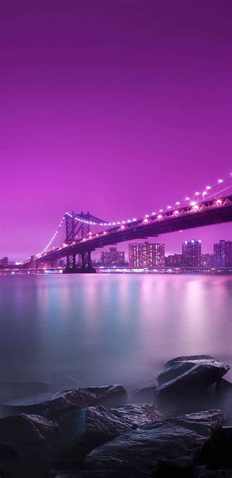 1080p Free Download New York Art Bridge Pink Purple Sunset Hd