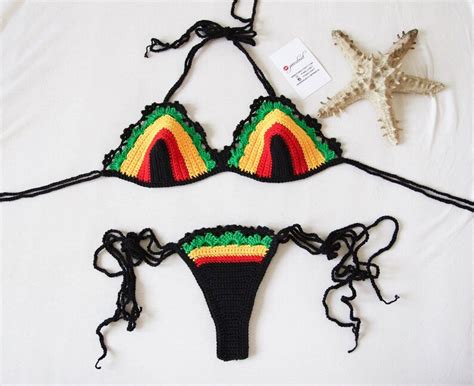 crochet bikini set in rasta colors model rasta bikini set etsy