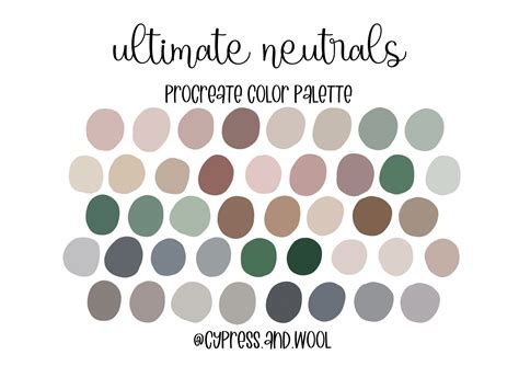 Ultimate Neutrals Procreate Color Palette Color Swatches Etsy Uk
