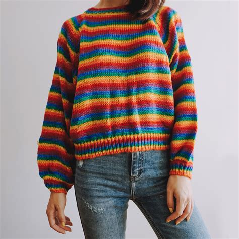 Rainbow Stripe Knit Sweater Multicolor · Megoosta Fashion · Free