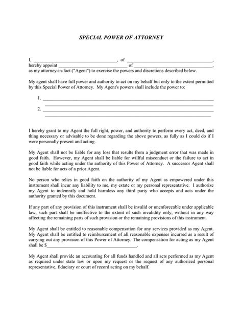 Special Power Of Attorney Form In Word And Pdf Formats