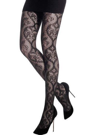 Jacquard Lilies Funky Tights Patterned Tights Black Tights Pantyhose