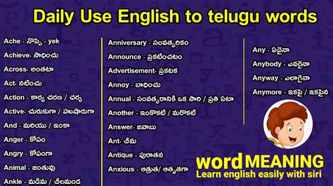 Daily Use English Words In Telugu Daily Use English To Telugu Sentences Word Meaning Youtube
