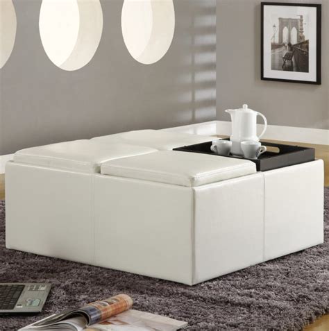 You could tuck away a soft throw blanket to pull out the next time you want to curl up with a good book. White Leather Ottoman Coffee Table Furniture | Roy Home Design