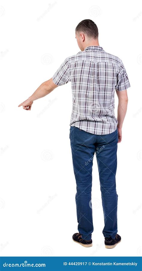 Back View Of Pointing Young Men In Shirt And Jeans Stock Image Image