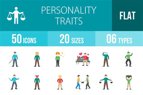 50 Personality Traits Flat Multicolor Icons (55996) | Icons | Design Bundles