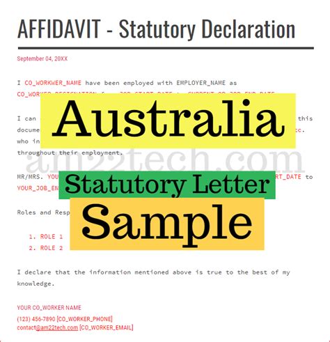 Australia Statutory Affidavit Sample Co Worker Letter Australia