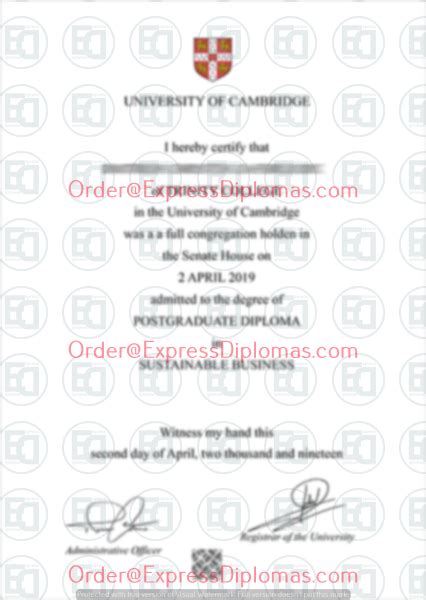 University Cambridge Trinity College Degree Diploma Certificate