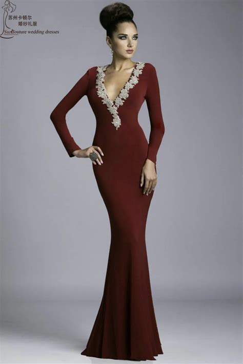 Long Mermaid Prom Dresses Pm5178 Elegant Burgundy Long Sleeve Prom