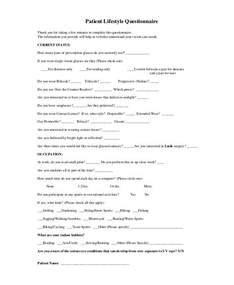 FREE 8+ Lifestyle Questionnaire Examples & Samples in PDF ...