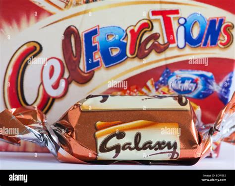 Galaxy Chocolate Removed From Box Of Celebrations Chocolates Stock