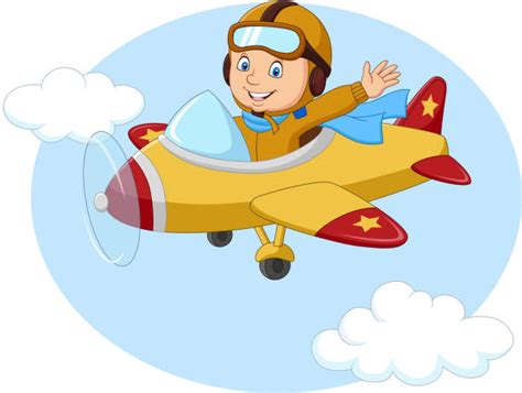 Cartoon Illustration Of A Pilot Flying A Prop Plane Stock Illustration