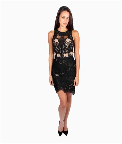 Black Lace Detailed Fitted Dress By Adelyn Rae