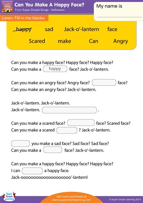 Can You Make A Happy Face Worksheet Fill In The Blanks Super Simple