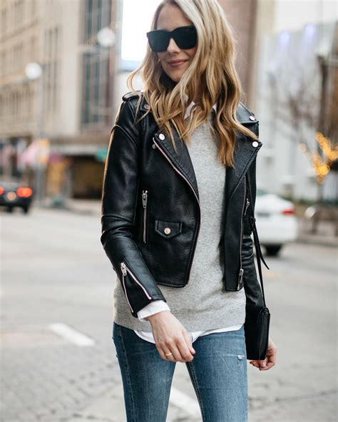 Layer White Button Shirt Jacket Outfit Women Black Leather Jacket
